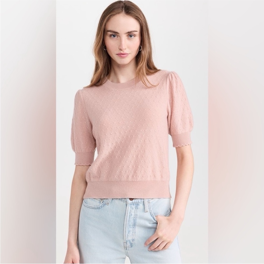 Frame Denim Cashmere Puff Sleeve Pointelle Sweater in Peony